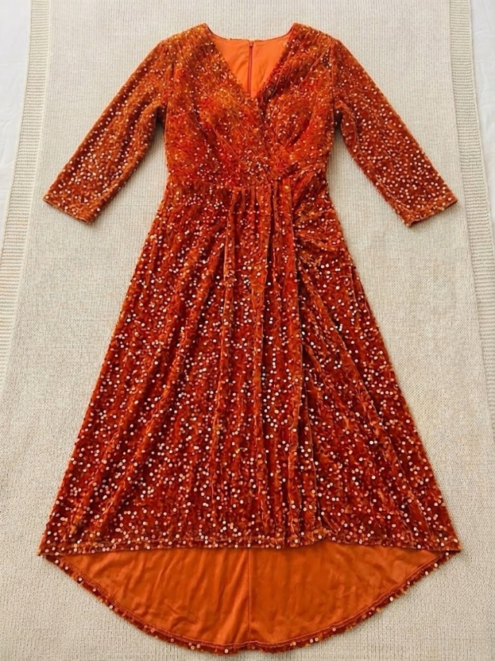 Orange Sequin V-Neck Evening Mother-of-the-Bride, Party, Prom, Ball Dress